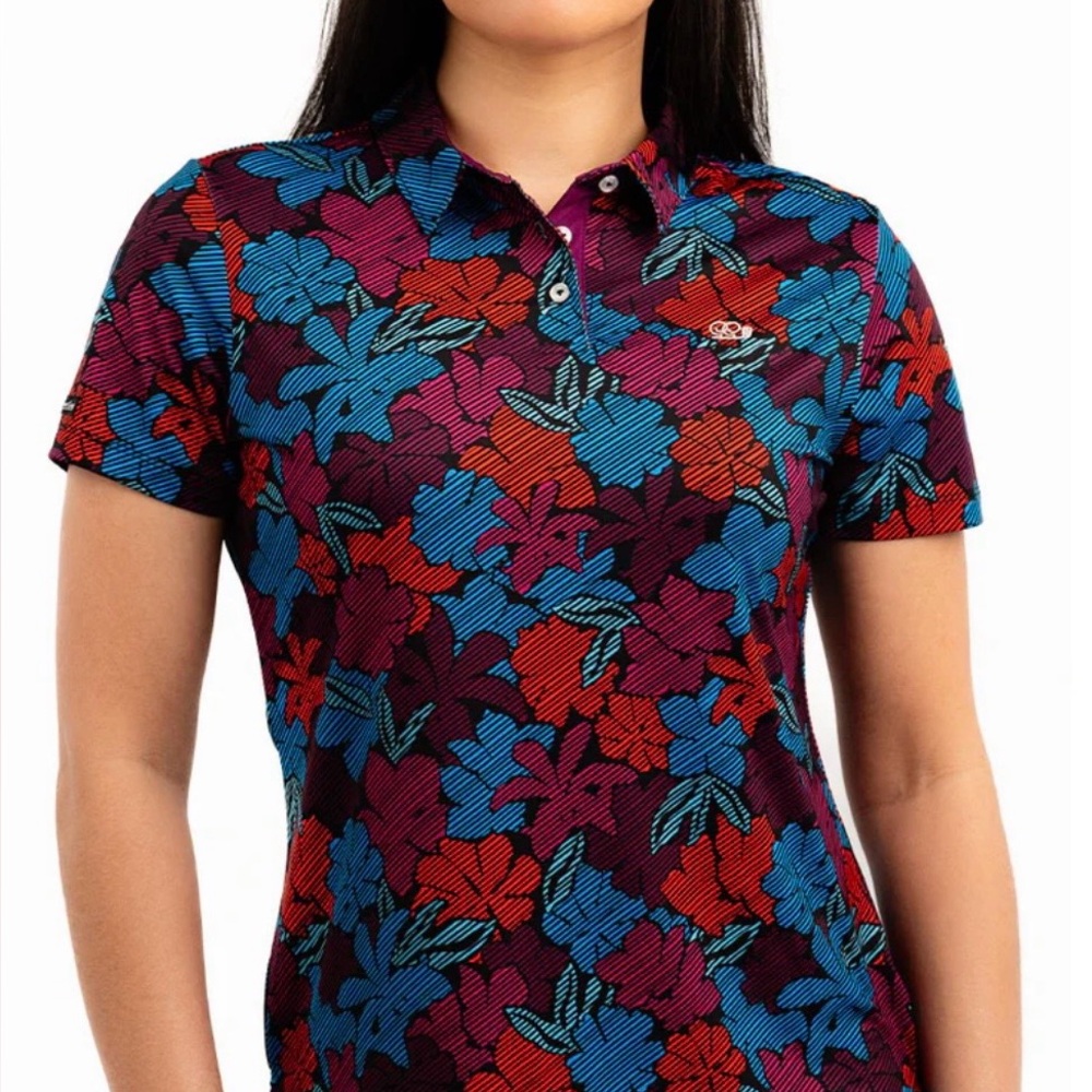 Good Good golf shirt Fore Flower polo NWT Ladies Large 10/12 UPF 50+